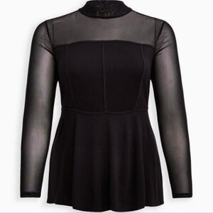Torrid High Neck Black Corset Style Top With Sheer Sleeves